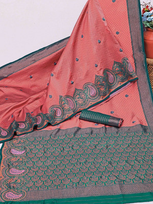 WILLMAKE Printed Bollywood Jacquard, Art Silk Saree(Pink)