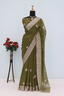 RIDDHISIDDHI NX Embroidered Bollywood Organza Saree(Maroon)