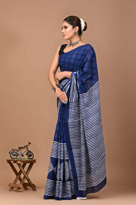 SITA MAHALAKSHMI FASHION Printed, Dyed Ikkat Cotton Blend Saree(Blue)