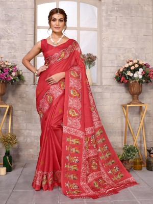 Divastri Printed Bhagalpuri Art Silk, Lace Saree(Red)