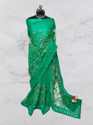 GALANI ENTERPRISE Embroidered Bollywood Net Saree(Green)