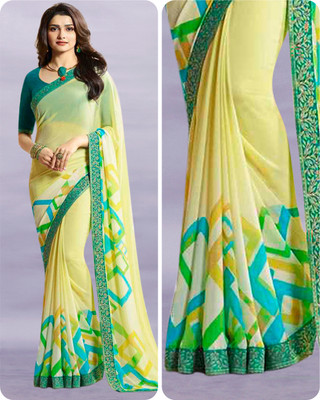 V And V Shop Printed Bollywood Georgette Saree(Yellow)