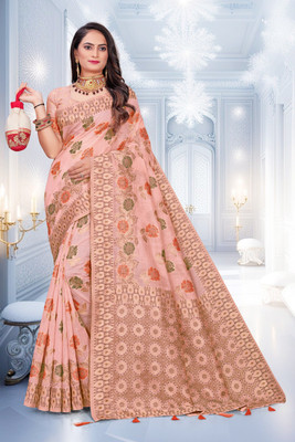 NANDKUMAR TRENDS PVT LTD Woven, Self Design Banarasi Cotton Linen Saree(Pink)