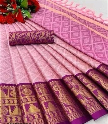 Jbk enterprise Self Design Banarasi Pure Silk Saree(Pink)