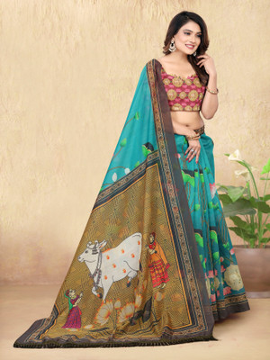 Saanvi Fashion Fab Printed Daily Wear Cotton Blend Saree(Light Green)