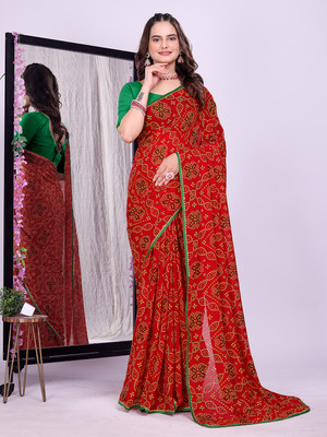 maayro Printed Bollywood Georgette Saree(Red)