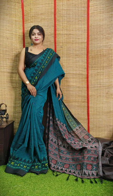 Shree Hari Printed Handloom Pure Cotton Saree(Multicolor)