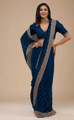 KesariyaVeil Embroidered, Self Design Bollywood Art Silk Saree(Dark Blue)