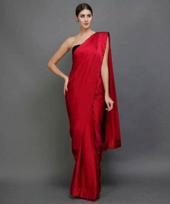 Arpita Fashion Solid/Plain Bollywood Silk Blend Saree(Red)