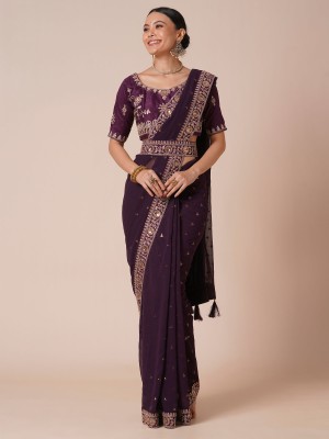 Sareemall Embellished Bollywood Georgette Saree(Purple)