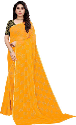 FABMORA Embellished, Printed Bollywood Chiffon Saree(Yellow)