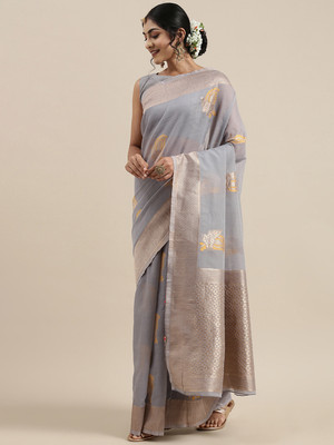 Divastri Woven Banarasi Linen Saree(Grey)