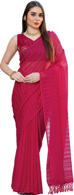 Virendra Textiles Dyed Bollywood Chiffon Saree(Red)