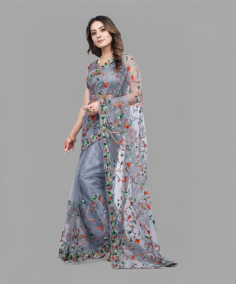 LADY SHOPI Embroidered Bollywood Net Saree(Grey)