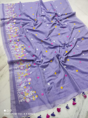 Apu handloom Embroidered Handloom Cotton Blend Saree(Multicolor)