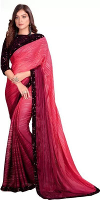 WOM BAB Self Design, Embellished Bollywood Silk Blend Saree(Pink)
