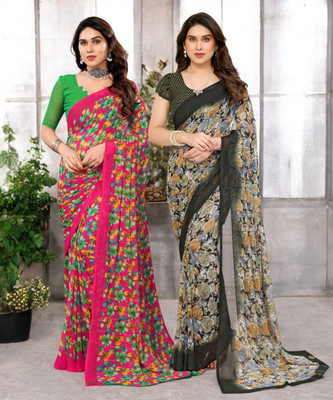 Divastri Printed Bollywood Georgette Saree(Pack of 2, Multicolor)