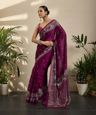 Divastri Floral Print Pochampally Georgette Saree(Magenta)