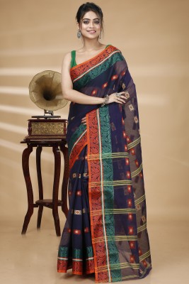 DipDiya Embellished, Woven Tant Pure Cotton Saree(Dark Blue)