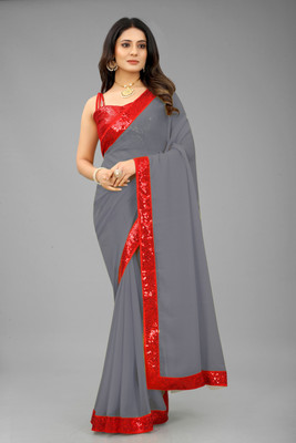 Maruti Creation Embroidered Bollywood Georgette, Crepe Saree(Grey)
