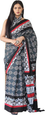 Clothonus Printed Ikkat Pure Cotton Saree(Pack of 2, Grey)