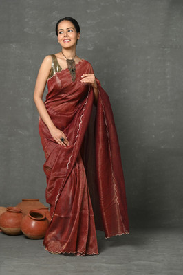 Very Much Indian Solid/Plain Handloom Pure Cotton Saree(Pink)