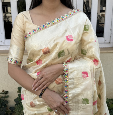 SICHYAH Woven Banarasi Cotton Silk Saree(White)