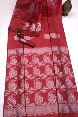 Khodal Zari Work Paisley, Woven Kanjivaram Pure Silk Saree(Red)