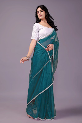 PATTARI Embellished Bollywood Net Saree(Blue)