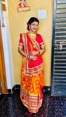 2SD gratitude Self Design, Digital Print Bandhani Chiffon Saree(Orange)