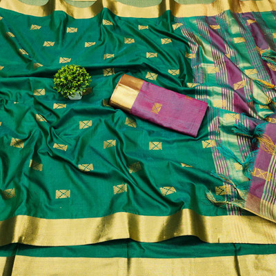 Classy Foriver Woven Gadwal Silk Blend Saree(Green)