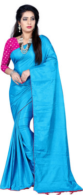 HouseOfCommon Solid/Plain Bollywood Cotton Linen Saree(Multicolor)