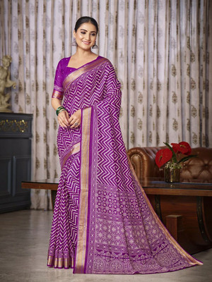 all about you Printed Daily Wear Silk Blend Saree(Purple)
