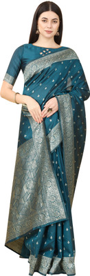 Rudr Venture Digital Print Banarasi Jacquard Saree(Blue)
