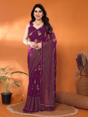 RAJESHWAR FASHION Embellished Bollywood Georgette Saree(Purple)