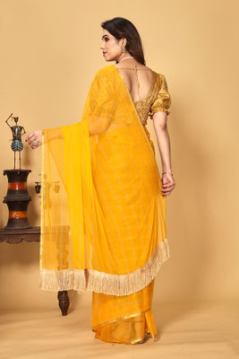 DIVYASHAKTI FASHION Embellished, Woven Daily Wear Chiffon Saree(Gold)