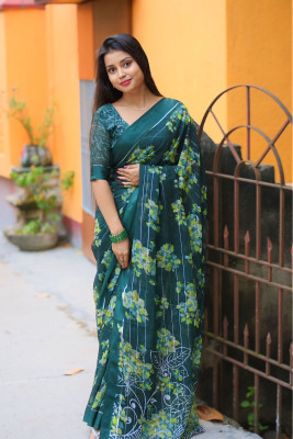Moda Rapido Embellished, Floral Print Bollywood Georgette, Satin Saree(Green)