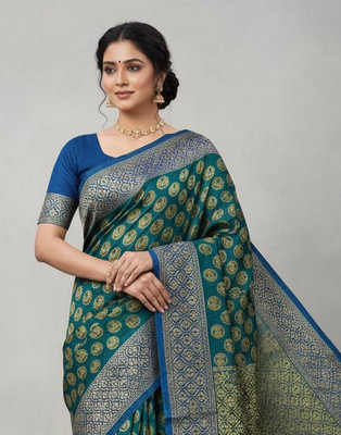 Anugrah Textile Embroidered Banarasi Lycra Blend, Chiffon Saree(Multicolor)