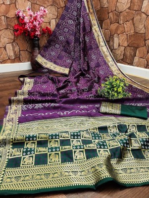 Divastri Woven, Printed Banarasi Jacquard, Cotton Silk Saree(Purple)