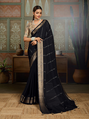 HouseOfCommon Woven Kanjivaram Tussar Silk Saree(Black)