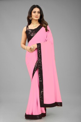 SM TRENDZ Solid/Plain Bollywood Georgette, Cotton Silk Saree(Pink)