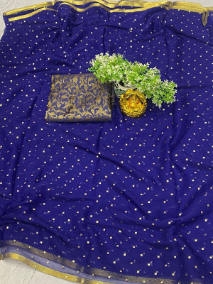 HouseOfCommon Embellished Bollywood Polyester Saree(Dark Blue)