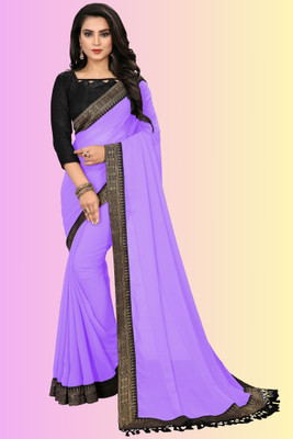 Om Sai Creation Solid/Plain Banarasi Georgette Saree(Purple)