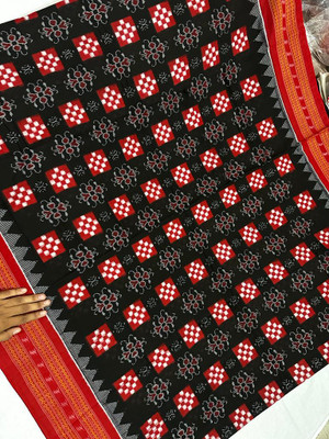 ETHNIC SAREES Bharat Printed Sambalpuri Pure Cotton Saree(Black)
