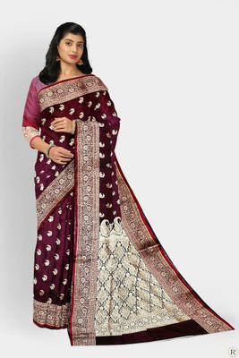 HouseOfCommon Woven Banarasi Satin Saree(Brown)