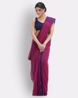 angoshobha Solid/Plain Handloom Pure Cotton Saree(Pink)