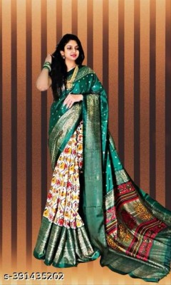 HAMOFY Digital Print, Woven Banarasi Silk Blend Saree(Light Green)