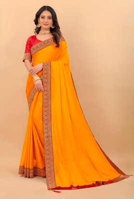 Bhavnfashion Solid/Plain, Embellished Bollywood Cotton Silk Saree(Black)