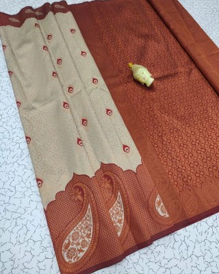 Murta Trends Embellished Kanjivaram Jacquard, Silk Blend Saree(Beige, Maroon)