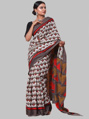 BUTA BUTI Floral Print Daily Wear Cotton Blend Saree(White)